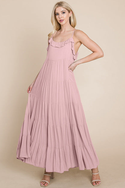 LISA Tiered Tie Strap Cami Maxi Dress