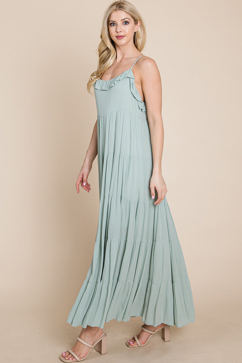 LISA Tiered Tie Strap Cami Maxi Dress