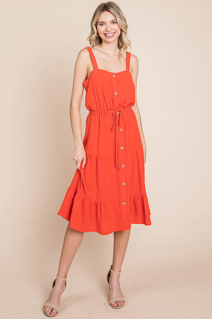 Sunny Tier Button-Front Midi Dress