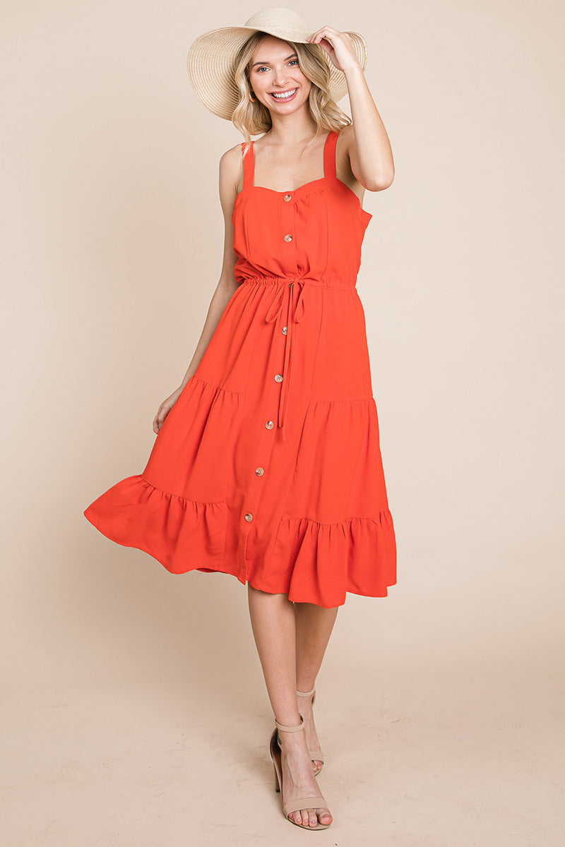 Sunny Tier Button-Front Midi Dress