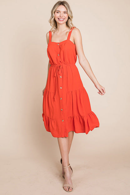 Sunny Tier Button-Front Midi Dress