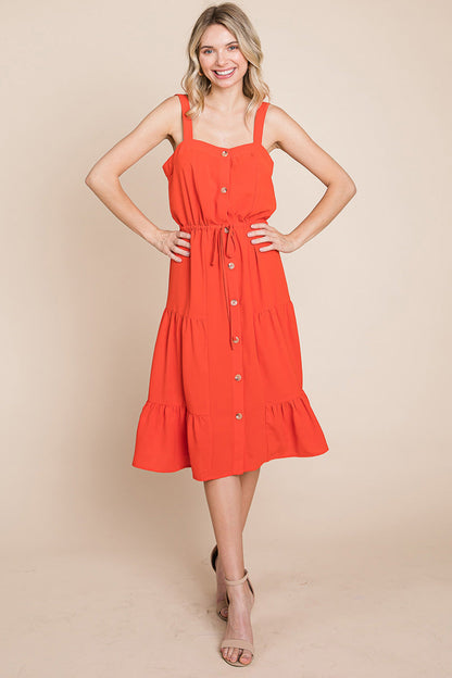 Sunny Tier Button-Front Midi Dress