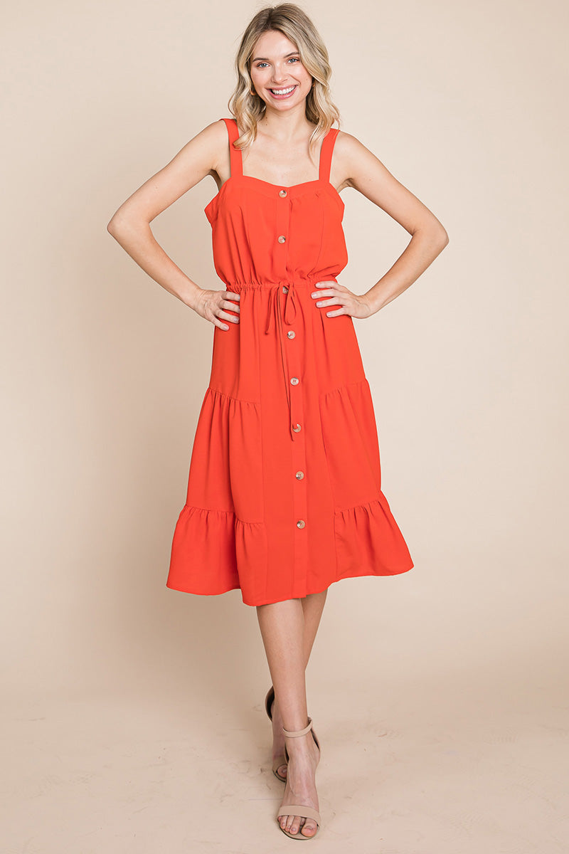 Sunny Tier Button-Front Midi Dress