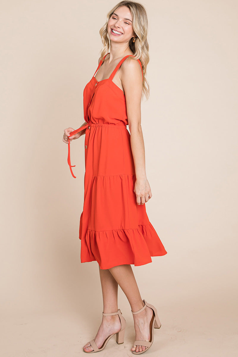 Sunny Tier Button-Front Midi Dress