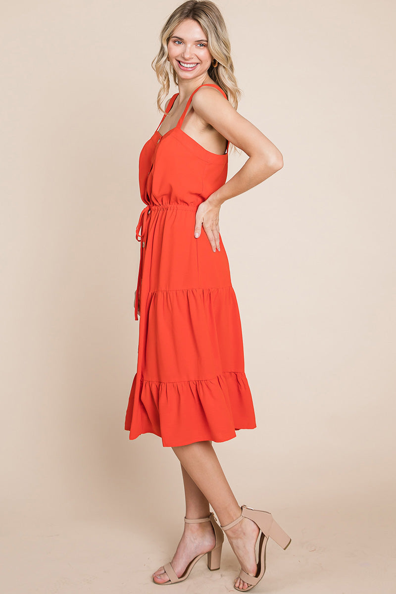 Sunny Tier Button-Front Midi Dress