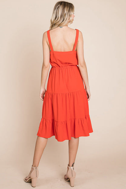 Sunny Tier Button-Front Midi Dress