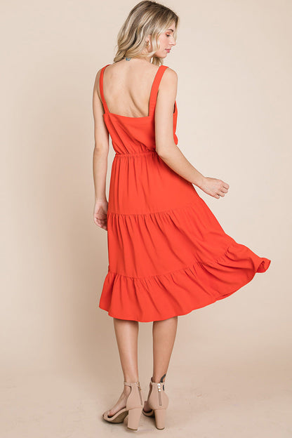 Sunny Tier Button-Front Midi Dress