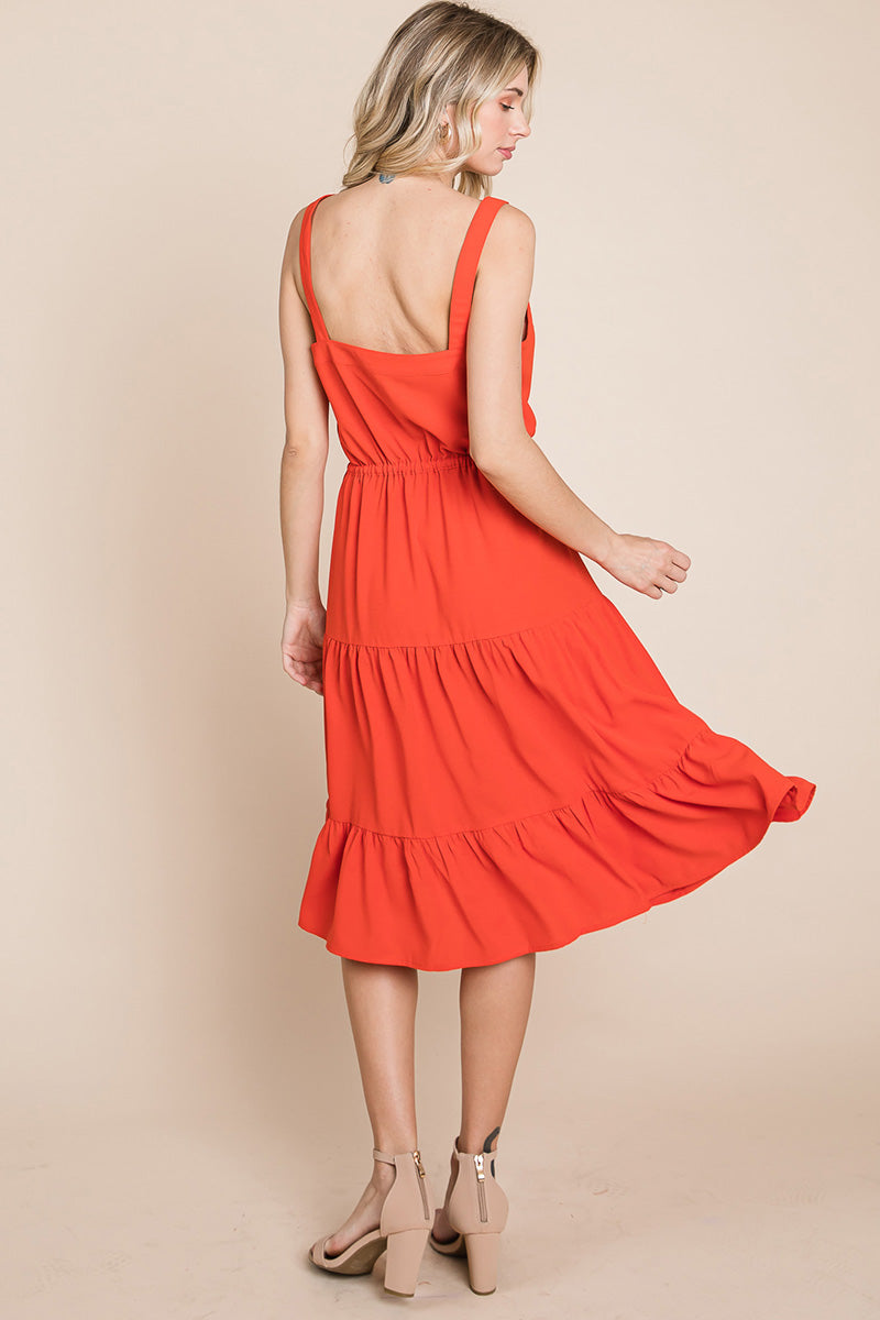 Sunny Tier Button-Front Midi Dress