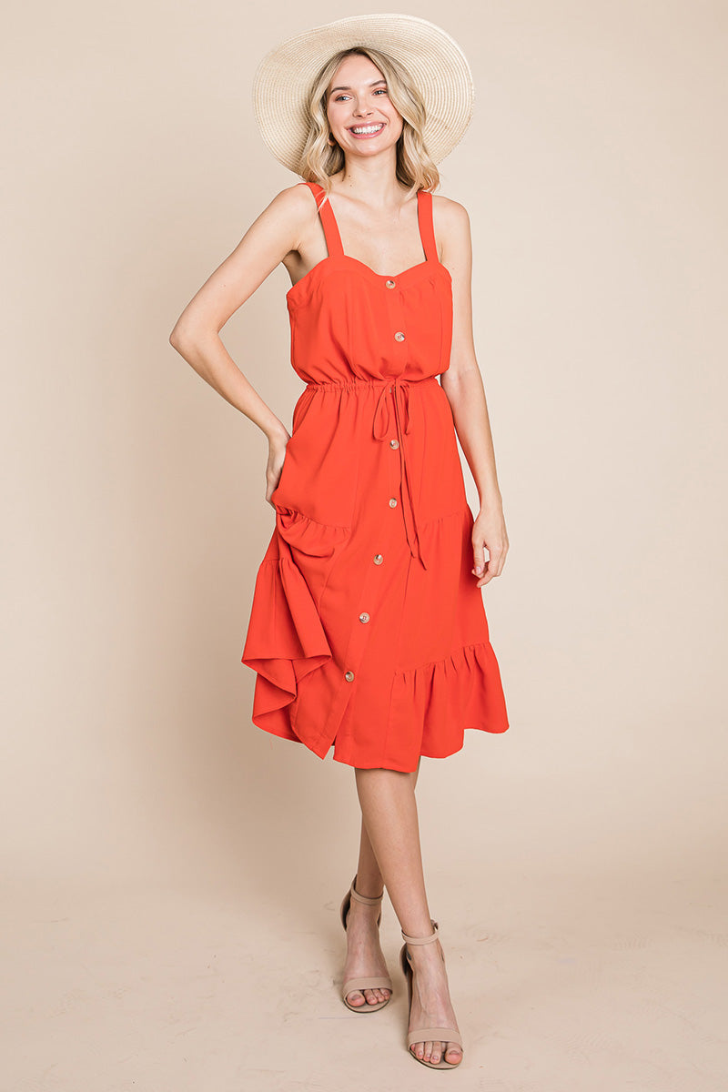 Sunny Tier Button-Front Midi Dress