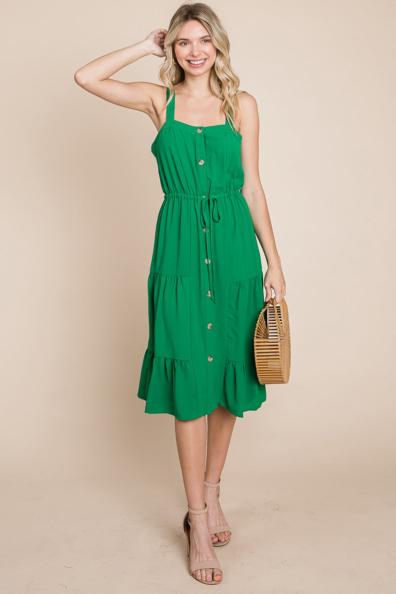 Sunny Tier Button-Front Midi Dress