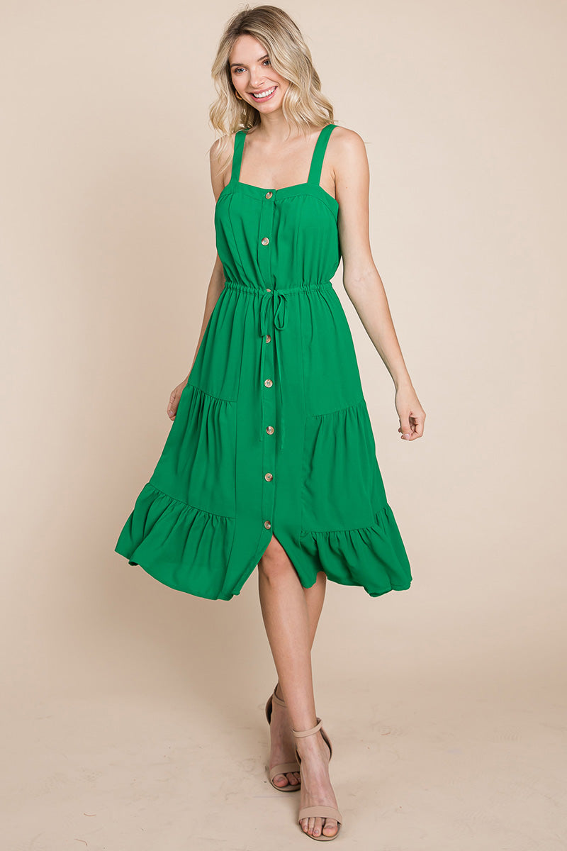 Sunny Tier Button-Front Midi Dress