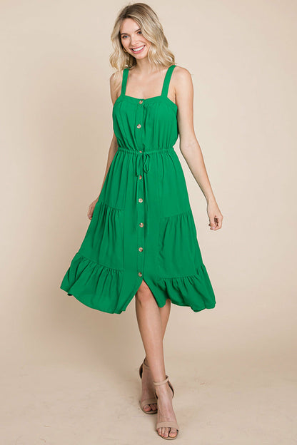 Sunny Tier Button-Front Midi Dress
