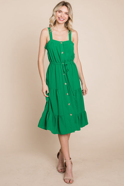 Sunny Tier Button-Front Midi Dress