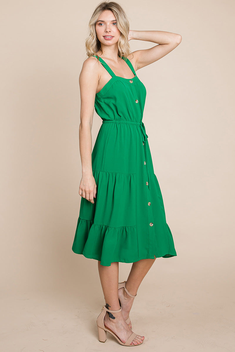 Sunny Tier Button-Front Midi Dress