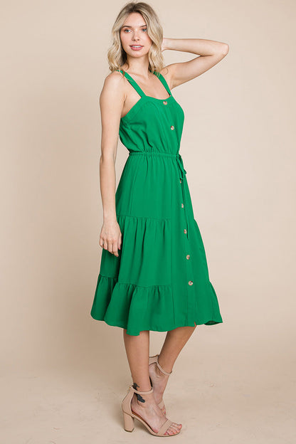 Sunny Tier Button-Front Midi Dress