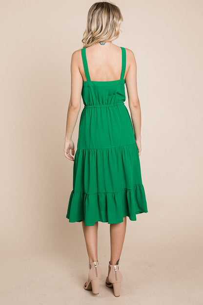 Sunny Tier Button-Front Midi Dress
