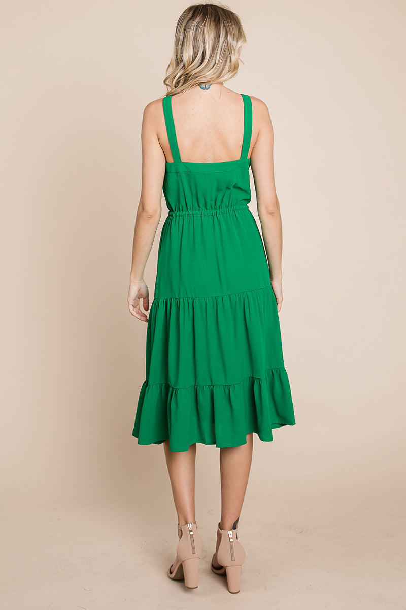 Sunny Tier Button-Front Midi Dress