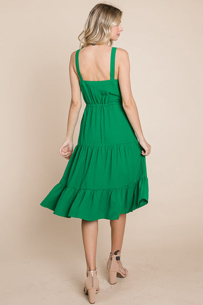 Sunny Tier Button-Front Midi Dress