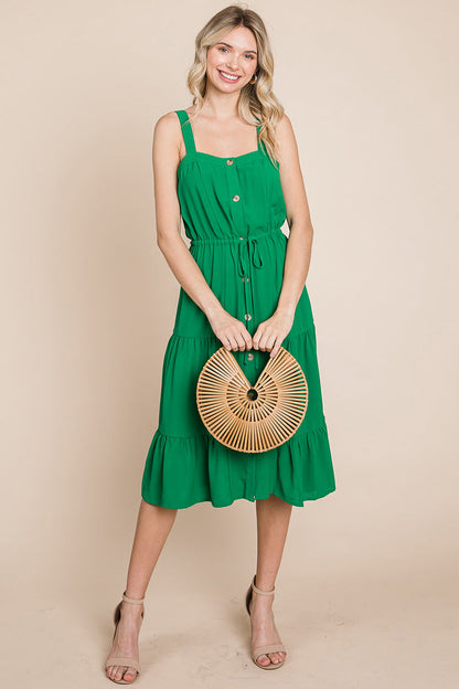 Sunny Tier Button-Front Midi Dress