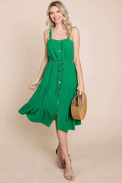 Sunny Tier Button-Front Midi Dress
