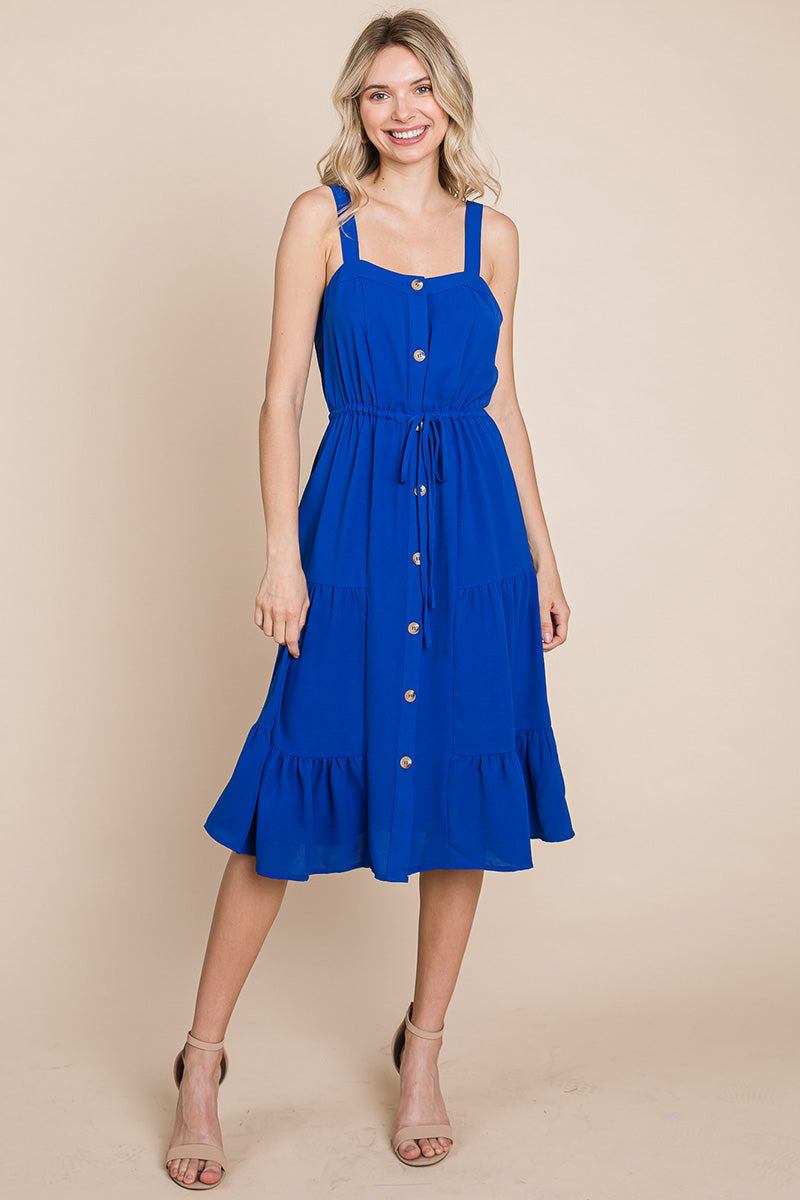 Sunny Tier Button-Front Midi Dress