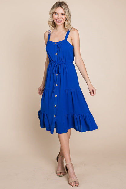 Sunny Tier Button-Front Midi Dress