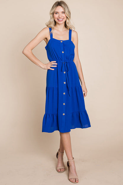 Sunny Tier Button-Front Midi Dress