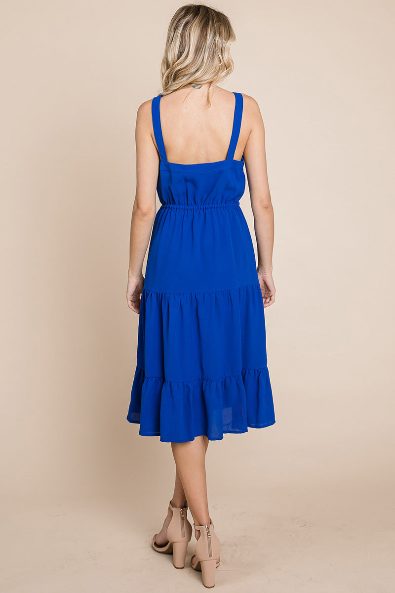 Sunny Tier Button-Front Midi Dress