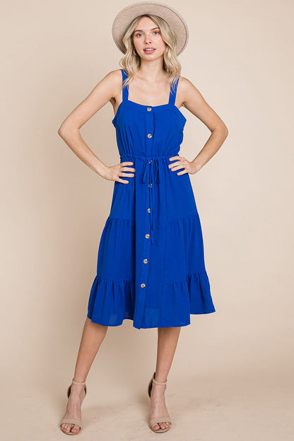 Sunny Tier Button-Front Midi Dress