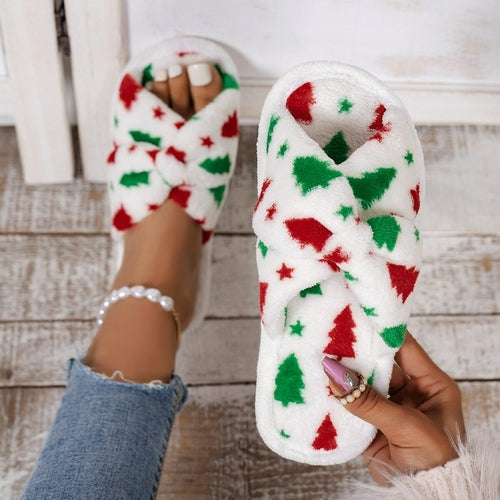 Christmas Tree Pattern Furry Slippers