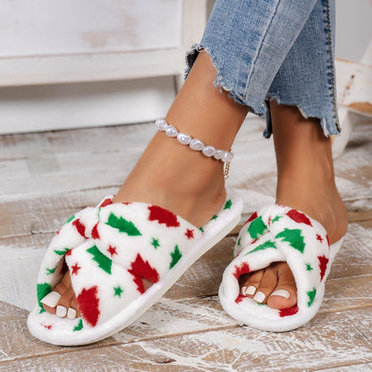 Christmas Tree Pattern Furry Slippers