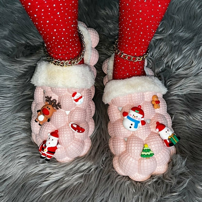 Pink Chirstmas Bubble Slippers