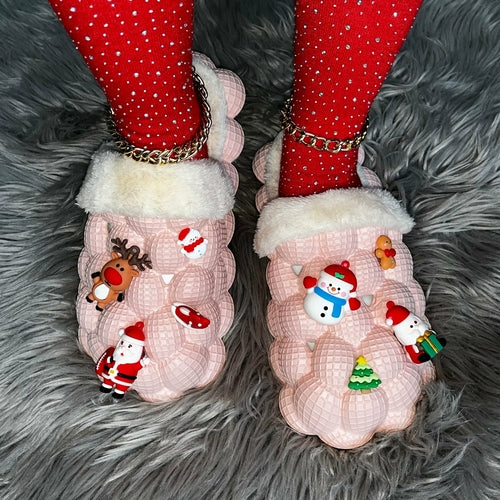 Pink Chirstmas Bubble Slippers