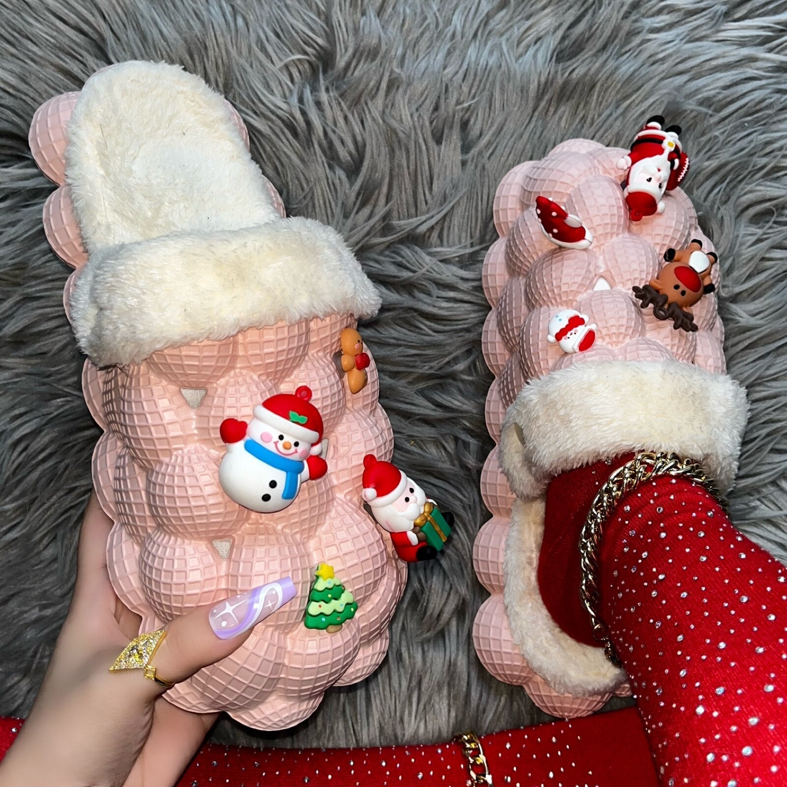 Pink Chirstmas Bubble Slippers