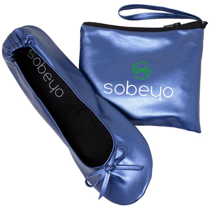 Gaia Ballet Flats Women's with Travel Pouch in Navy