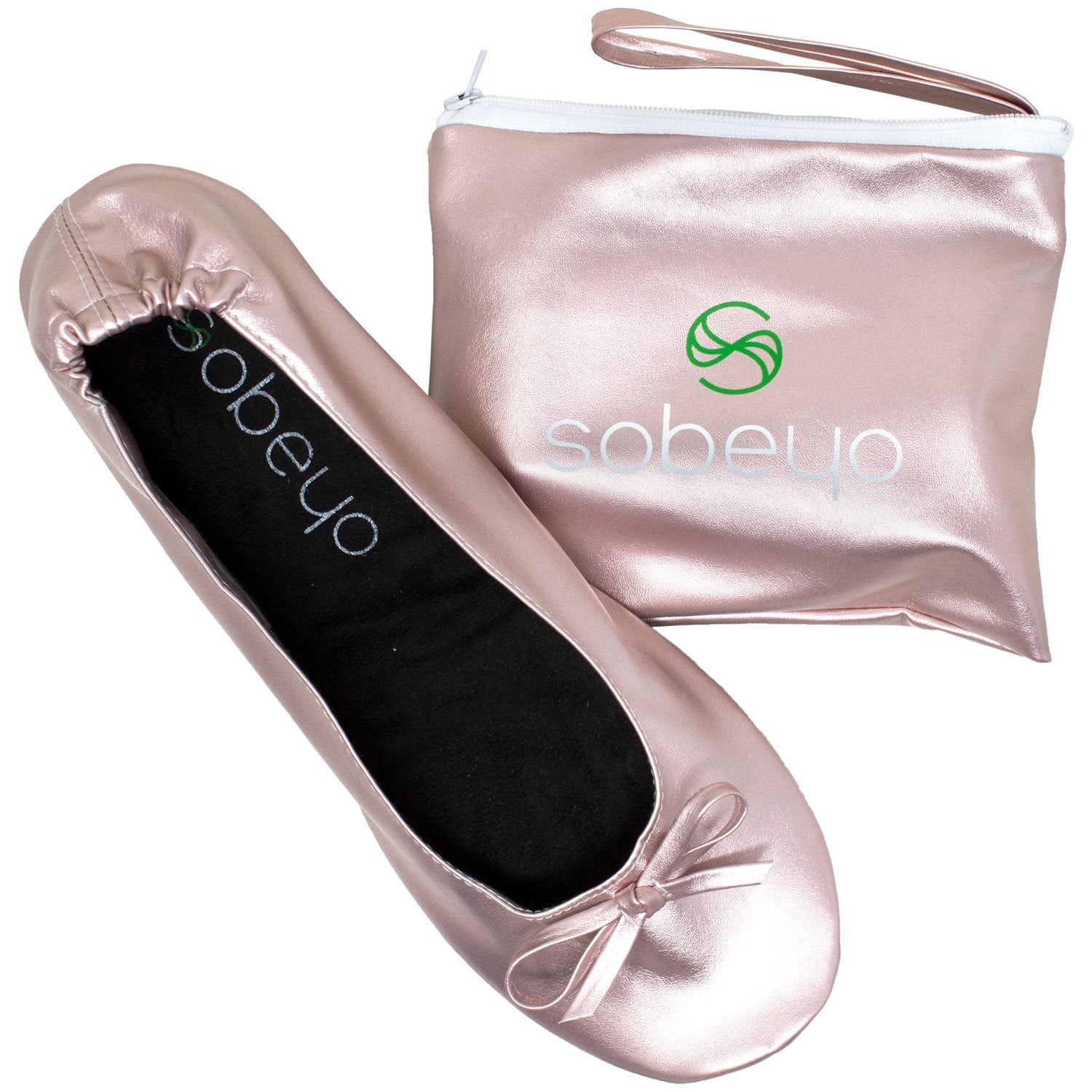 Gaia Ballet Flats Women's with Travel Pouch Rose Gold