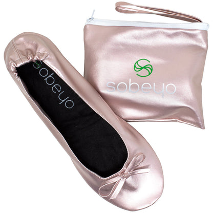 Gaia Ballet Flats Women's with Travel Pouch Rose Gold