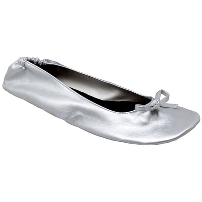 Gaia Ballet Flats Women's with Travel Pouch in Silver