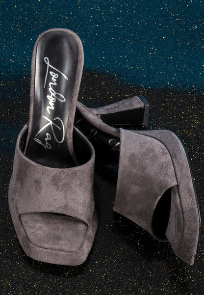 COYME Micro Suede Slip On Spool Heeled Sandals