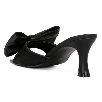 SASS Black Satin Bow Kitten Heels