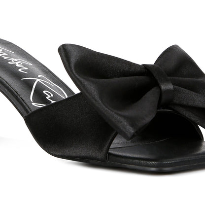 SASS Black Satin Bow Kitten Heels