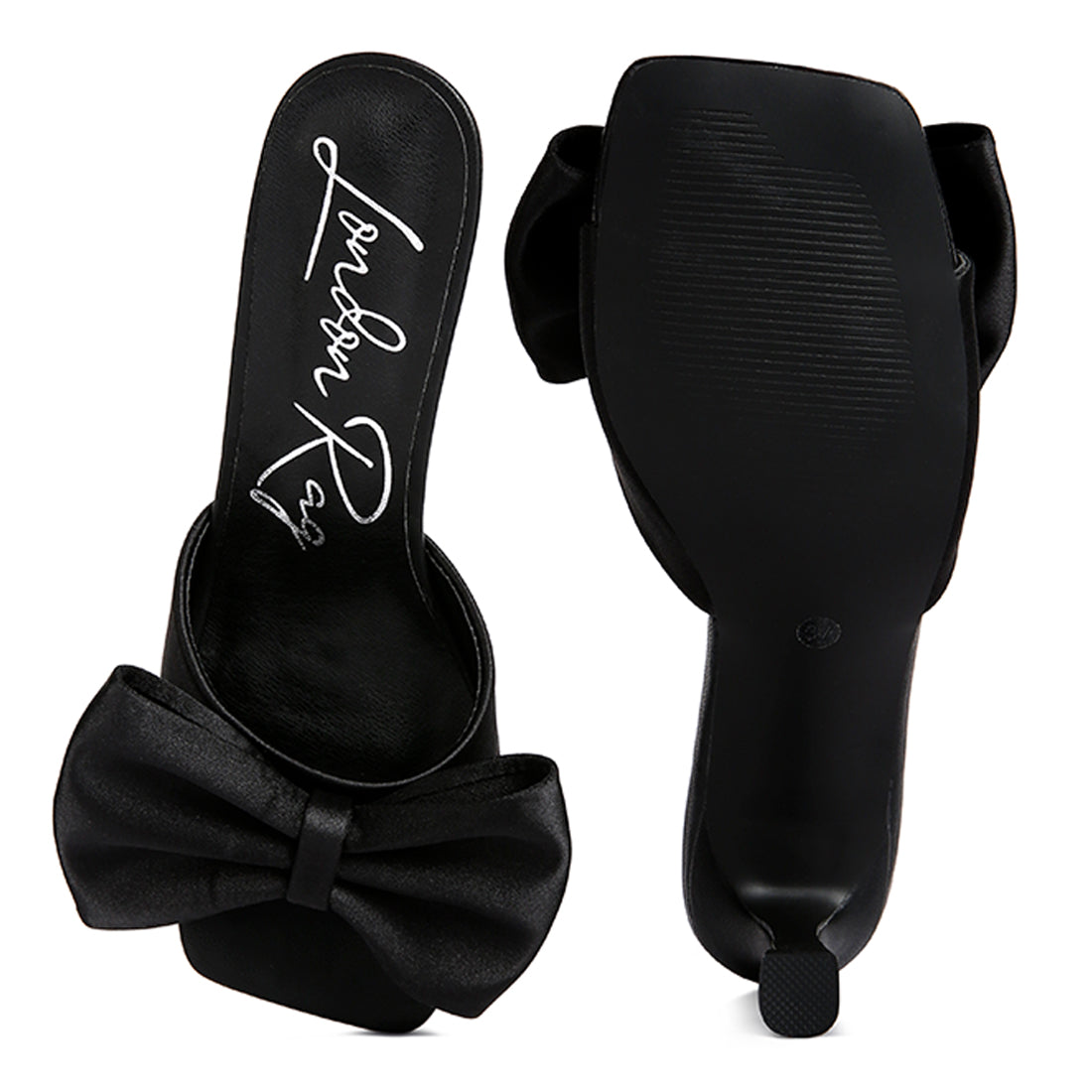 SASS Black Satin Bow Kitten Heels