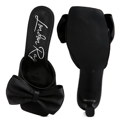 SASS Black Satin Bow Kitten Heels