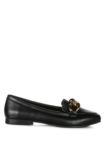 Claire Betts Chunky Metal Chain Faux Leather Loafers