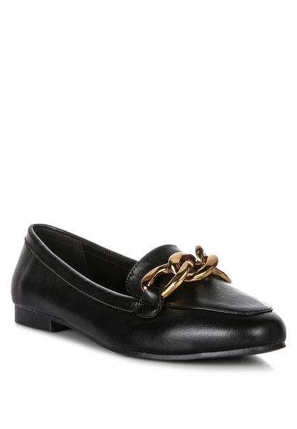 Claire Betts Chunky Metal Chain Faux Leather Loafers