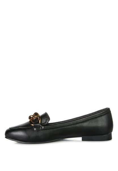 Claire Betts Chunky Metal Chain Faux Leather Loafers