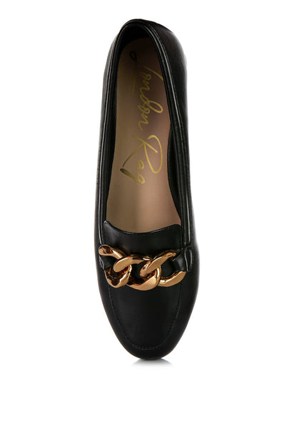 Claire Betts Chunky Metal Chain Faux Leather Loafers
