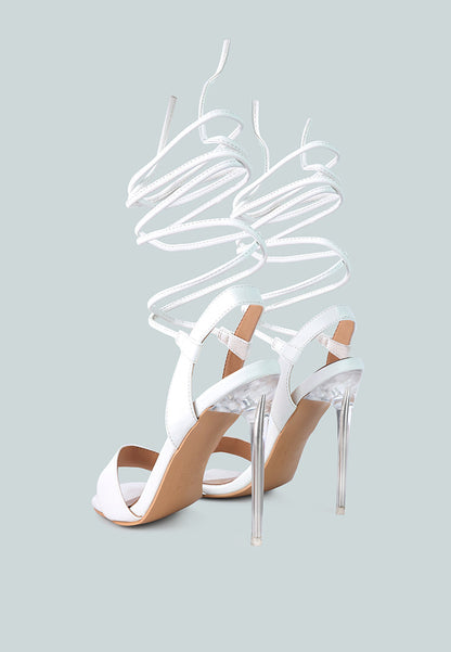 Pam Sheeny Clear Stiletto Lace Up Heels