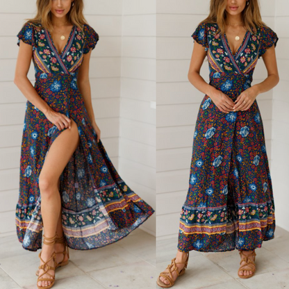 Sunset Stroll Floral Wrap Maxi Dress