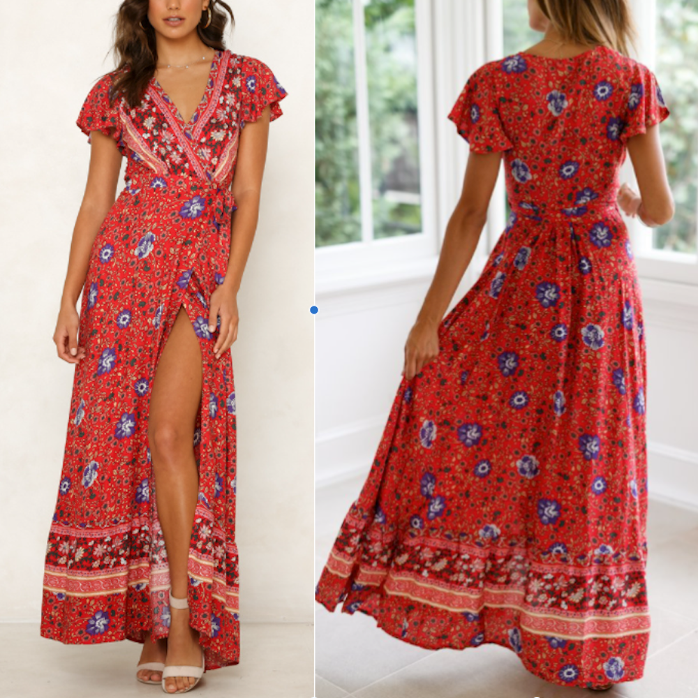 Sunset Stroll Floral Wrap Maxi Dress